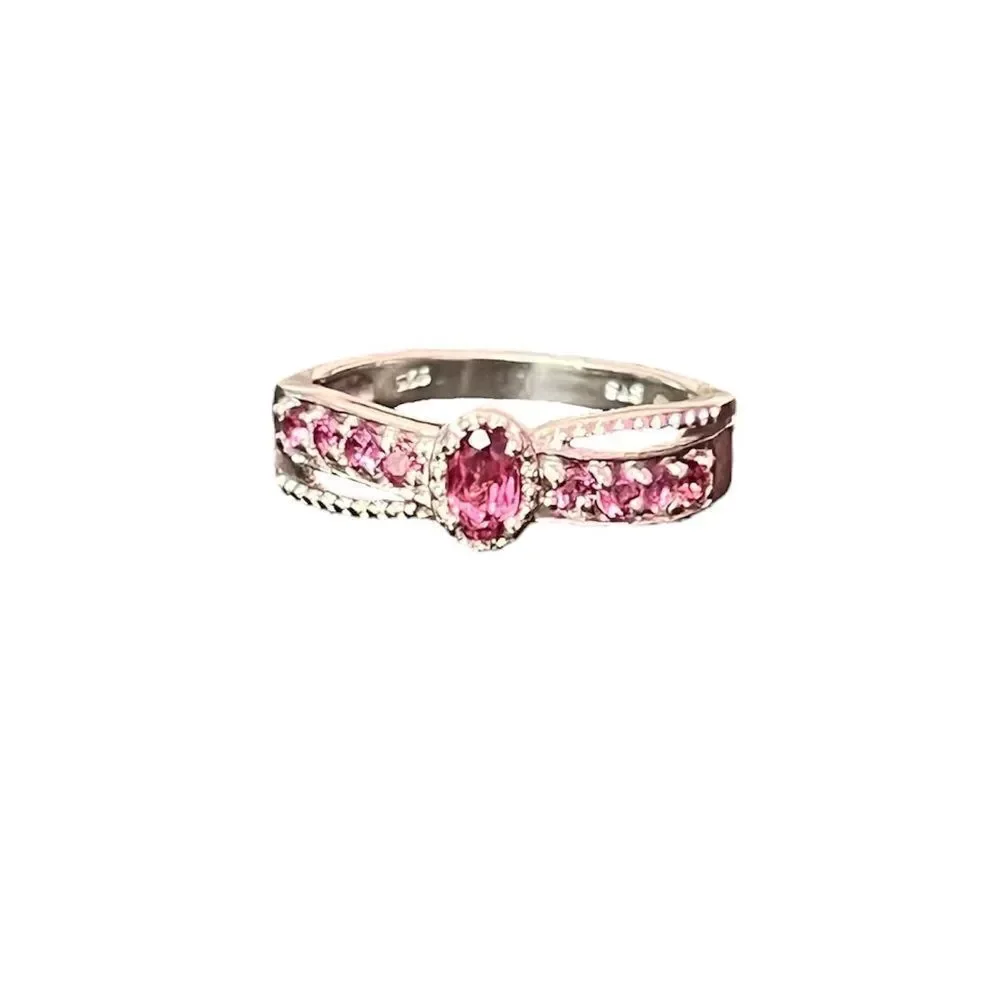 Genuine Purple Garnet  Platinum Plated Sterling Silver Ring Size 8